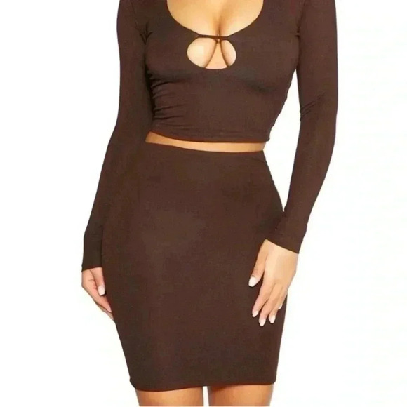 NWOT Naked Wardrobe Butter Up Mini Skirt in Dark Chocolate S - Picture 1 of 5